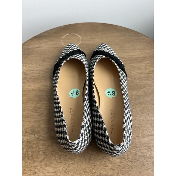 Talbots Edison Velvet Ruffle Houndstooth Tweed Ballet Flats Black White Size 8.5 - Picture 7 of 8